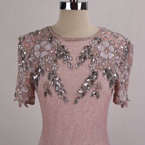 Vintage Stenay NWOT Pink Sequin Beaded Rhinestone Party Cocktail Wedding Dress S